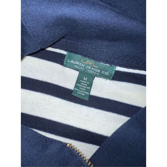 Lauren by Ralph Lauren Navy/White Zip Mock Turtleneck Shirt Size Medium - Picture 4 of 5